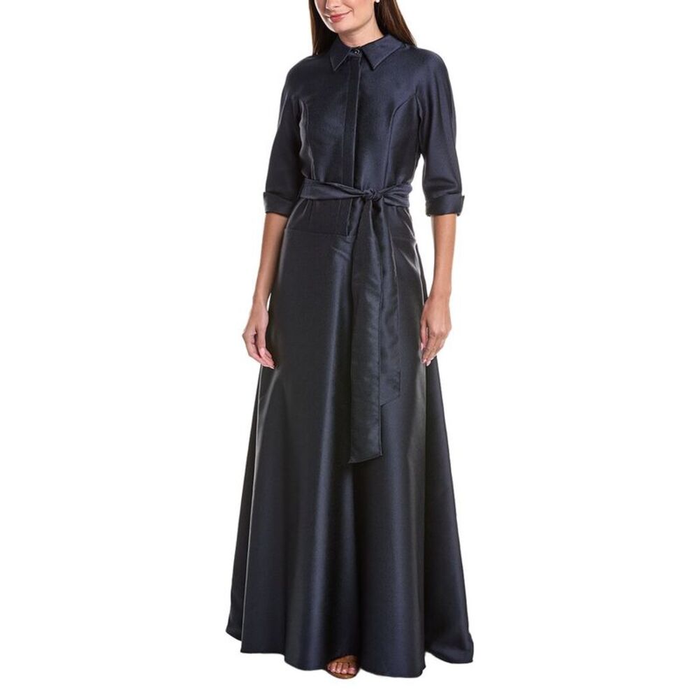 Teri Jon By Rickie Freeman Womens Mikado Shirt Drop-Waist Gown, Blue